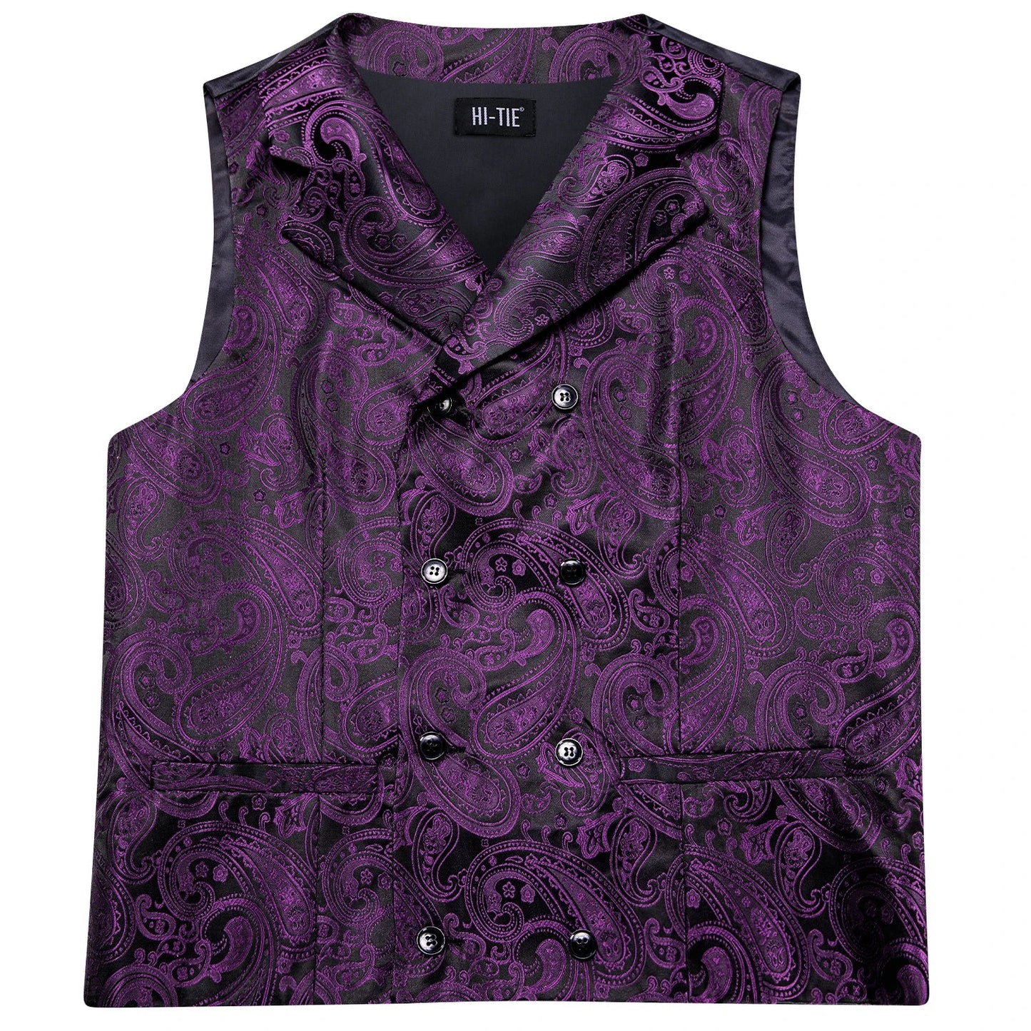 Dark Purple Men Vest Elegant Silk Paisley Jacquard Waistcoat Jacket NeckTie Hanky Cufflinks for Men Business Party Hi-Tie