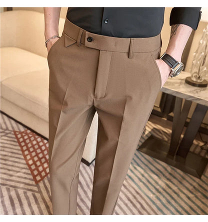 Men's High-Grade Trousers, Stretch Waist, Casual Trousers Slim Fit Navy Blue, Business All-Match，Male Pants