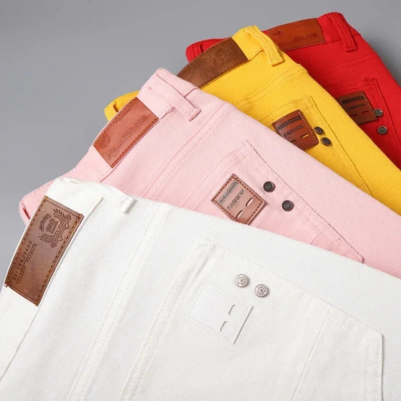 Men's Slim Fit Pants Casual Colorful 2025 Spring New Straight Trousers Men Cotton Stretch Fashion Pants Red Yellow Pink Blue
