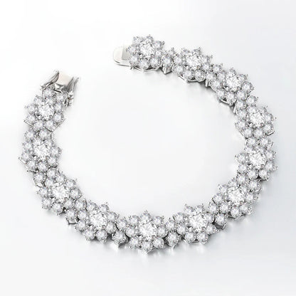 Luxury 35-39cttw D Color Gradient Full Moissanite Sunflower Tennis Necklace for Women S925 Silver All Diamond Neck Chain