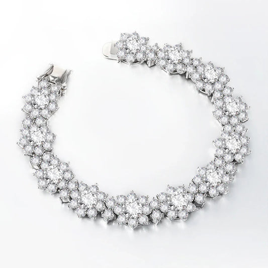 Luxury 35-39cttw D Color Gradient Full Moissanite Sunflower Tennis Necklace for Women S925 Silver All Diamond Neck Chain