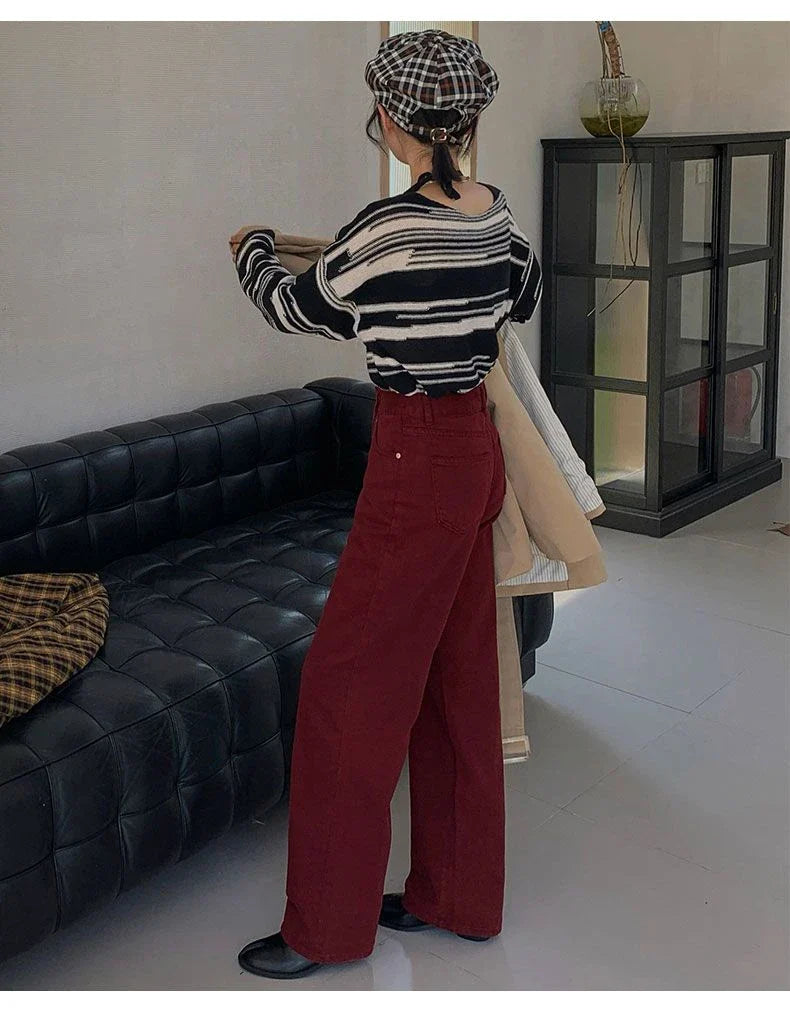 FINEWORDS Vintage High Waist Loose Jeans Women Wide Leg Korean Casual Washed Denim Jeans Streetwear Harajuku Wide Leg Jeans