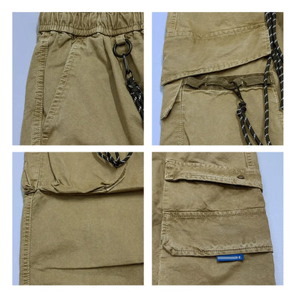 American Premium Cargo Pants Mens Pleated Baggy Multi Pocket Streetwear Oversized Straight Leg Casual Spring Fall Trendy Male