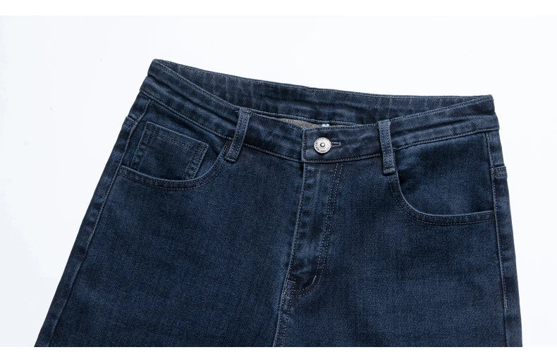Winter Classic Business Men's Fleece Warm Jeans Straight Stretch Casual Thicken Denim Trousers Washed Fashion Velvet Male Pants