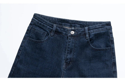 Winter Classic Business Men's Fleece Warm Jeans Straight Stretch Casual Thicken Denim Trousers Washed Fashion Velvet Male Pants