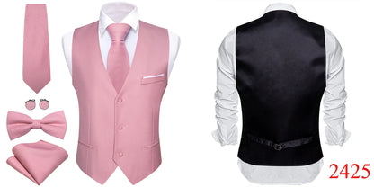 Elegant Silk Vest for Men Wedding Solid Gold Green Pink Purple Red Waistcoat Tie Bowtie Set Sleeveless Jacket Suit Barry Wang