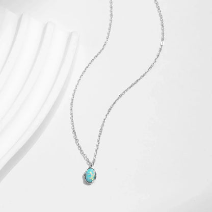 Link Chain Necklace 925 Sterling Silver Vintage Irregular Wave Metal Opal Pendant Necklace For Women Fine Jewelry
