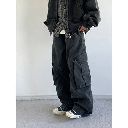 Vintage Streetwear Multi Pocket Cargo Pants Unisex Loose Straight Fit High Quality Trendy Japanese Style Trousers For Men Women