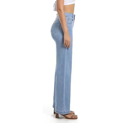 Girls Casual Loose Fit High Waisted Jeans Female Straight Leg Stretch Denim Pants Lady Comfortable Solid Basic Cheap Trousers