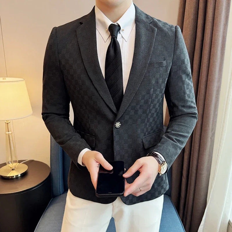 2025 Spring Plaid Blazers Coats 6 Color Fashion Luxury Business Slim Fit Social Suit Jacket Formal Wedding Prom Tuxedo 5XL-M