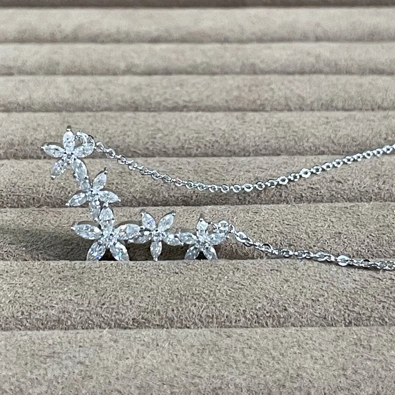 Exquisite Moissanite Diamond Necklace for Women Pure 925 Sterling Silver Flower Pendant Necklaces 2025 Trend Jewelry
