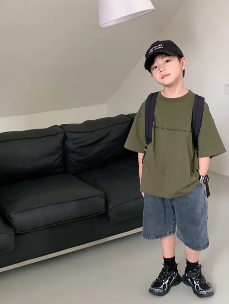 2026 New Boys' Summer 100% Cotton T-Shirt Loose Fit Short Sleeve Baby Top for Kids Stylish Trendy Kids' Clothing
