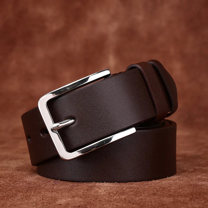 3.8CM Thick Cowhide Genuine Leather Casual Belt Men Pin Stainless steel Buckle High Quality Retro Luxury Male Strap Cintos