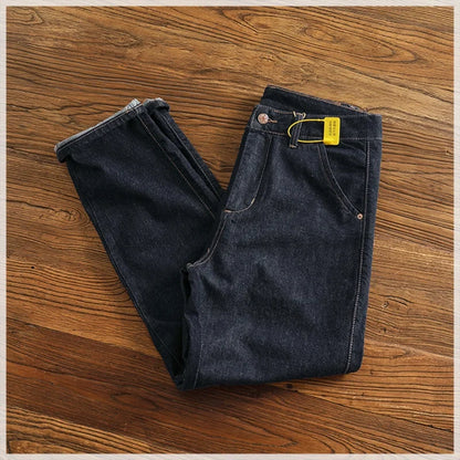 Color fixing process plain wash denim pants men's straight cone four seasons can wear casual pants tide