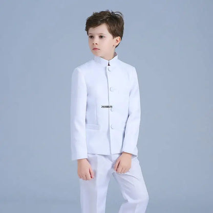 Children White Baptism Suit Boys Black 007 Suit School Student Graduation Class Dress Kids Formal Chinese Style Chorus Dress