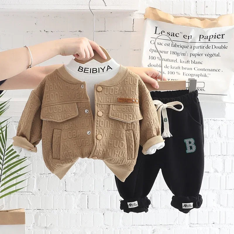 New Autumn Baby Clothes Set Children Boys Long Sleeved Suit Jacket T-Shirt Pants 3Pcs/Set Toddler Letter Costume Kids Tracksuits