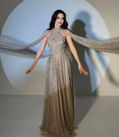Customized Elegant Prom Dresses Off Shoulder Long Sleeves O-Neck Evening Dresses Robes De Party Dresses
