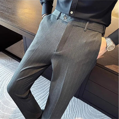 High Quality Striped Suit Pants 2025 Autumn New Fashion Slim Fit Business Elastic waisted Pants Male Wedding Party Trousers