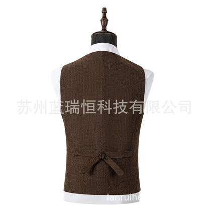 2026 Men's Business Woolen Suit Vest Fashionable British Retro Twill Vest Workwear Slim Fit Vest Elegant Classic Style Black