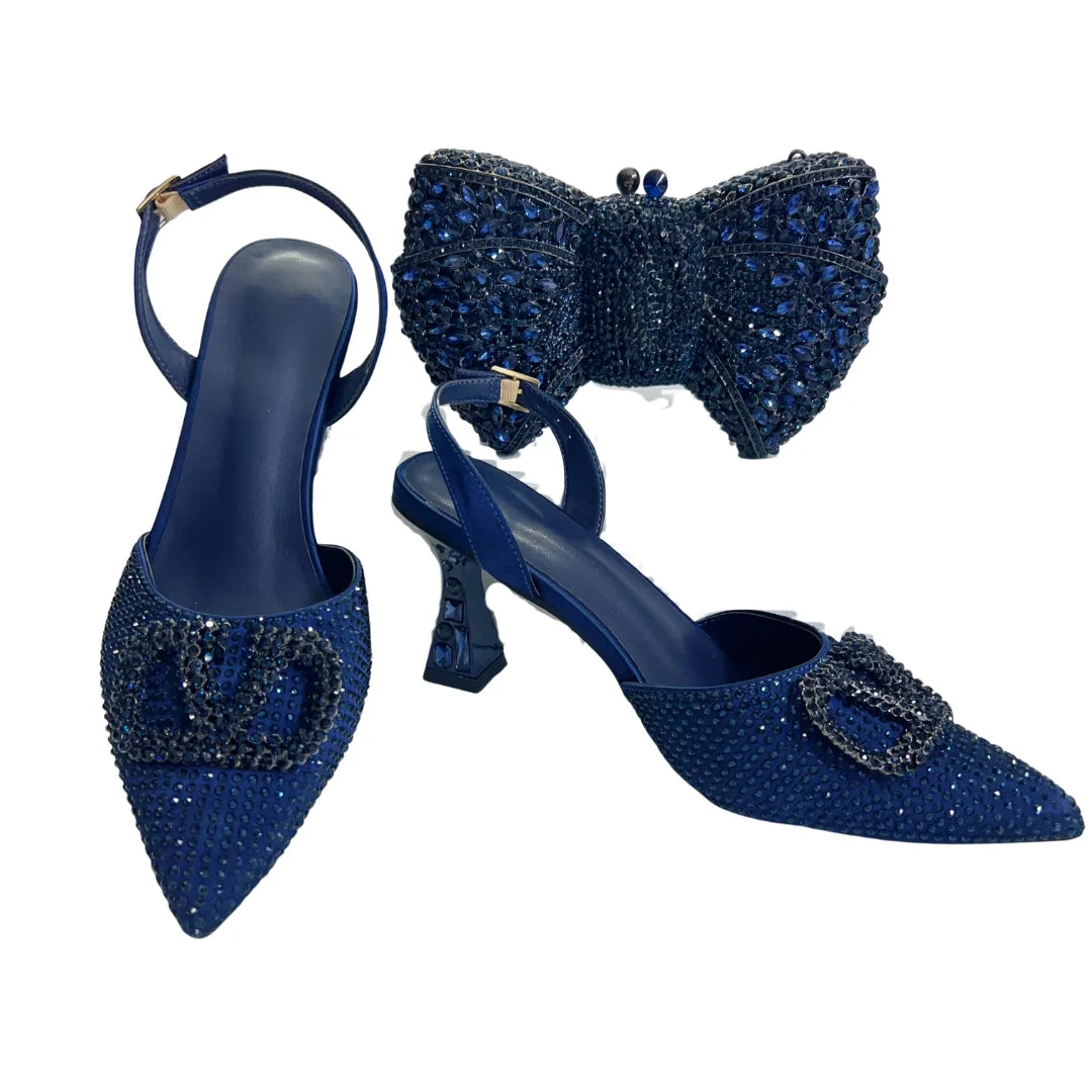 Italian Designer Evening Shoes With Clutch Bag Set for African Wedding and Bridal Occasions Lace Embroidered Beads Women's Shoes