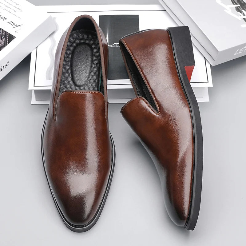 Italian brand mens Loafers Men's brown daily soft sole red sole patent leather shoes Outdoor business dress shoes big size：38-48