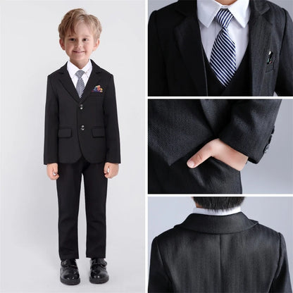Handsome Kids Slim Fit Suits For Wedding Party Classic Boys Suit Set 4 Pieces School Graduation Ceremony Piano Performance