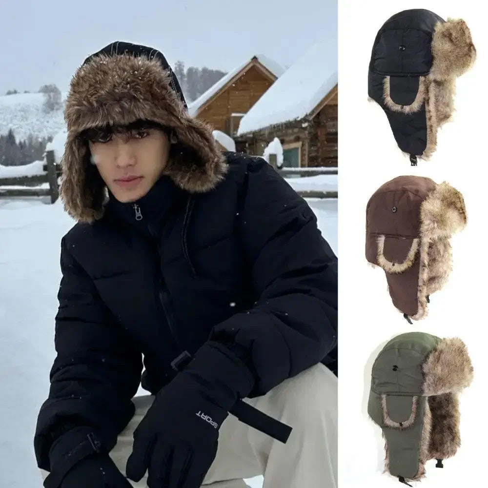 1PC Winter Trapper Aviator Trooper Earflap Hat Warm Waterproof Disco Ski Hat Bomber Cap Fleece Thicken Warm Ear Protectors Hats