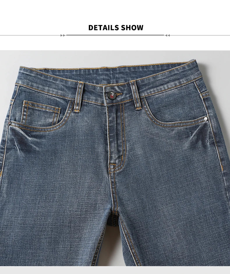 2025 Fall New Men's Cotton Stretch Slim Jeans Straight Version Business Fashion Denim Pants Vintage Blue Brand Trousers Black