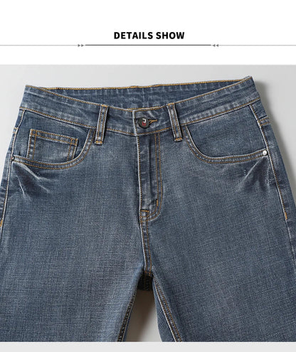 2025 Fall New Men's Cotton Stretch Slim Jeans Straight Version Business Fashion Denim Pants Vintage Blue Brand Trousers Black
