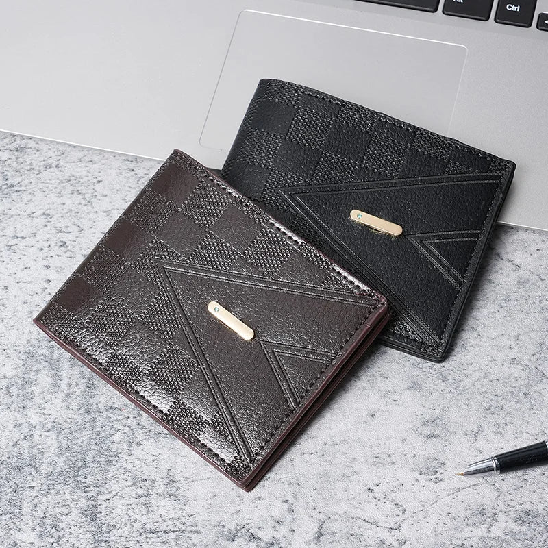 New men's wallets men's short wallet youth fashion rhombic multi-card large capacity coin purse soft wallet