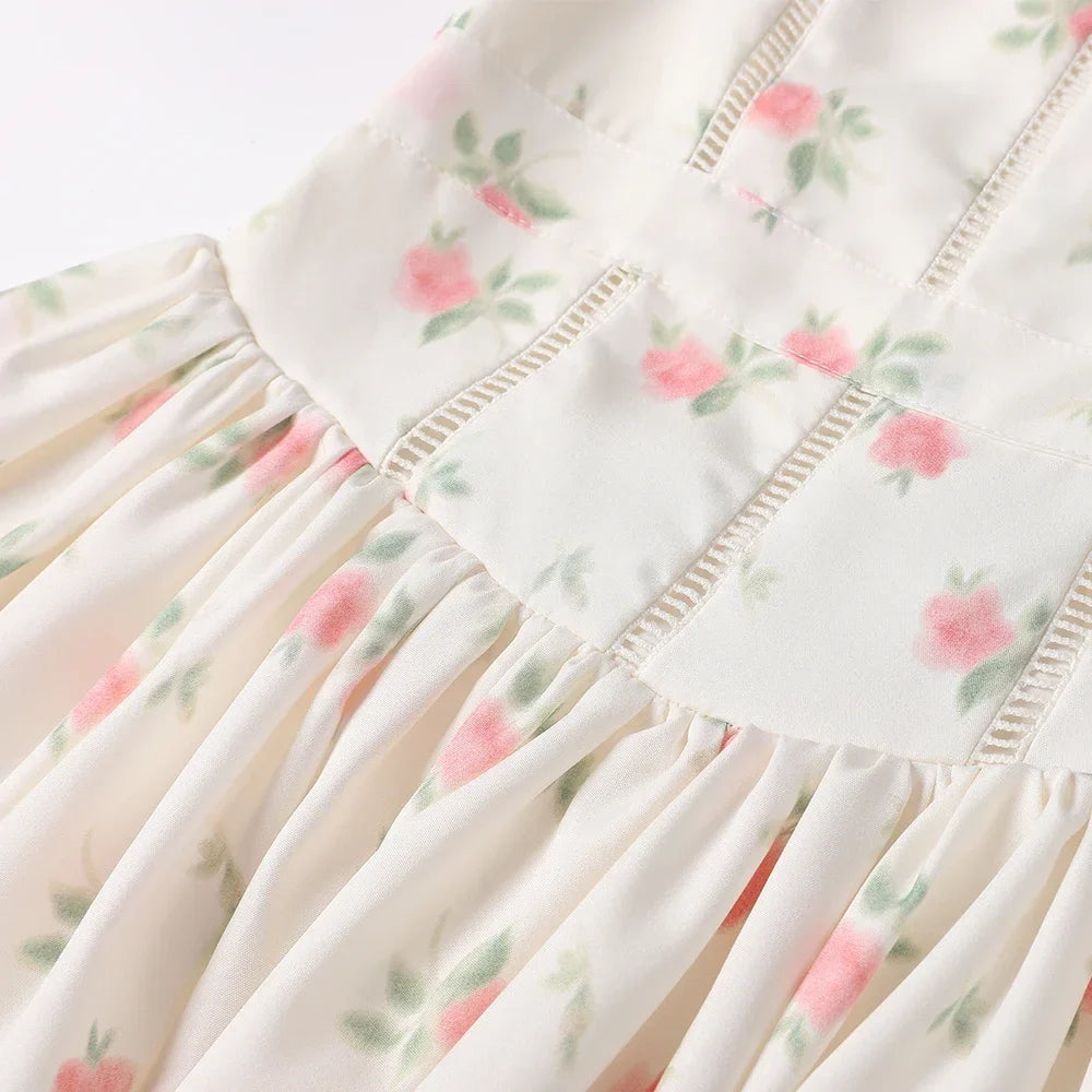 Summer Floral Print Mini Dress Spaghetti Strap Square Neck A-line Cute Dresses for Vacation Beach Party Women