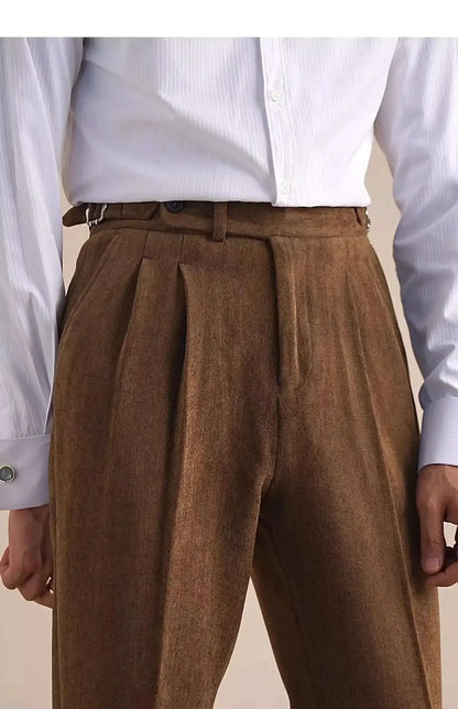 Men Dress Pant Fall Straight Tube Casual Pant Social Trousers Office Double Pleated High Waisted Trousers Men Formal Pant