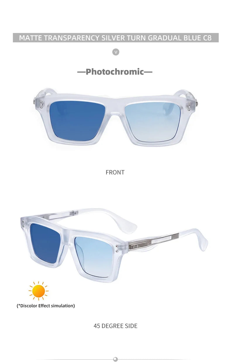 2026 New European and American Fashion Square Frame Photochromic Sunglasses for Men, Retro and Unique Outdoor Driving Sunglasses