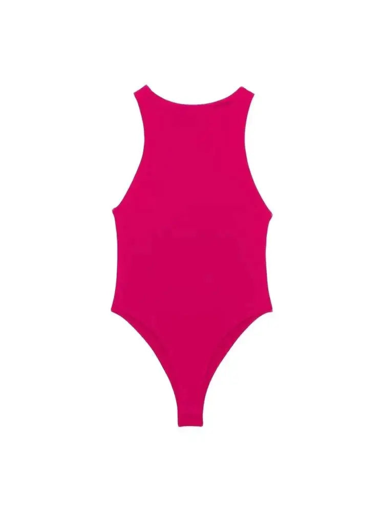 Women Fashion With Halter Neck Skinny Bodysuit Sexy Sleeveless Snap-button Female Playsuits Mujer