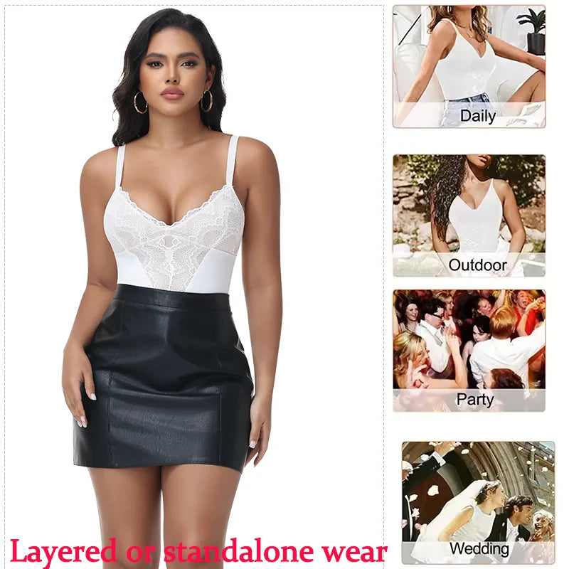 Womens Deep V Neck Bodysuit Sexy Lace Body Shaper Shapewear Slimming Thong Tummy Control Corset Breathable Brief Soft Underwear