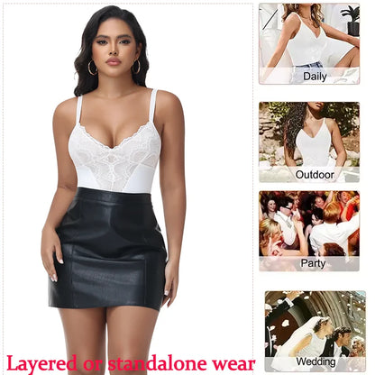 Womens Deep V Neck Bodysuit Sexy Lace Body Shaper Shapewear Slimming Thong Tummy Control Corset Breathable Brief Soft Underwear