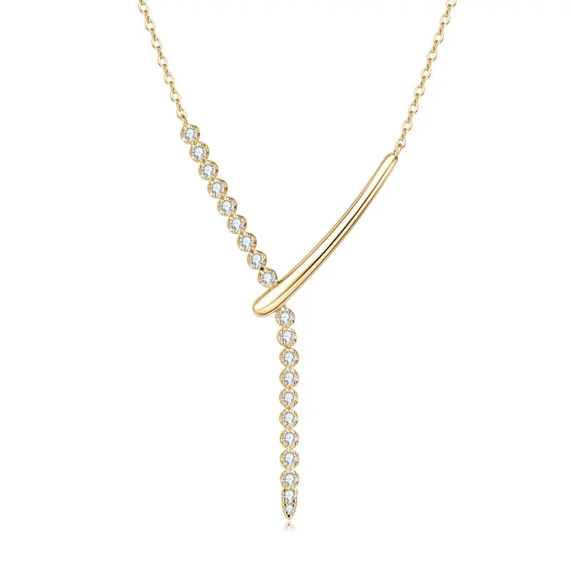 Full Round Moissanite Y-shaped Pendant Necklace for Women S925 Sterling Silver Chain Fine Jewelry Gift with Certificate