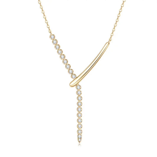 Full Round Moissanite Y-shaped Pendant Necklace for Women S925 Sterling Silver Chain Fine Jewelry Gift with Certificate