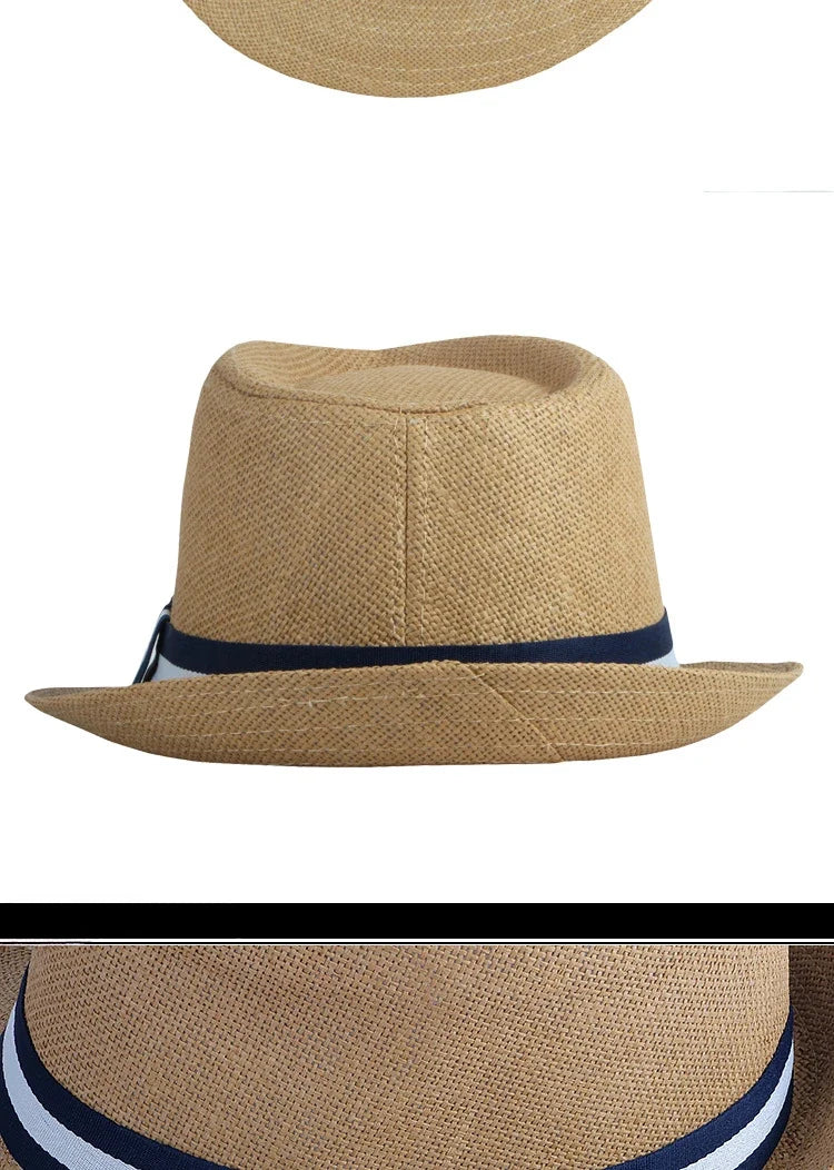 Summer Men's Jazz Hat British Retro Spy Hat Beach Casual Straw Woven Small Top Hat Female Stripe Belt Fedoras Hat Panama Cap