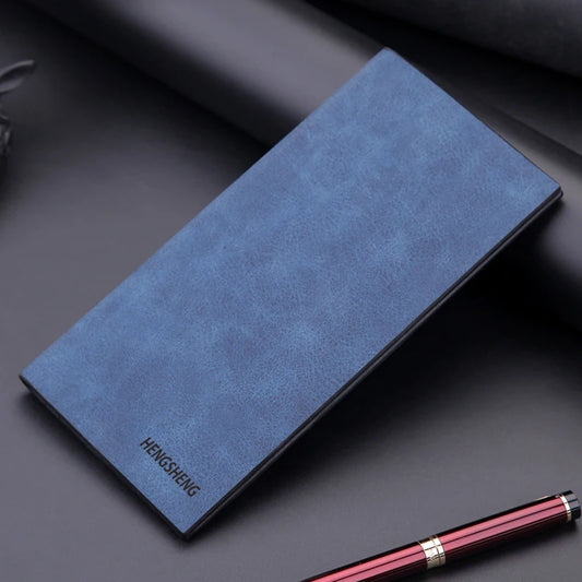 Portefeuille Long Homme Ultra Fin Givré en Cuir PU pour Cartes de Crédit Anti-RFID, en Cuir de Vachette