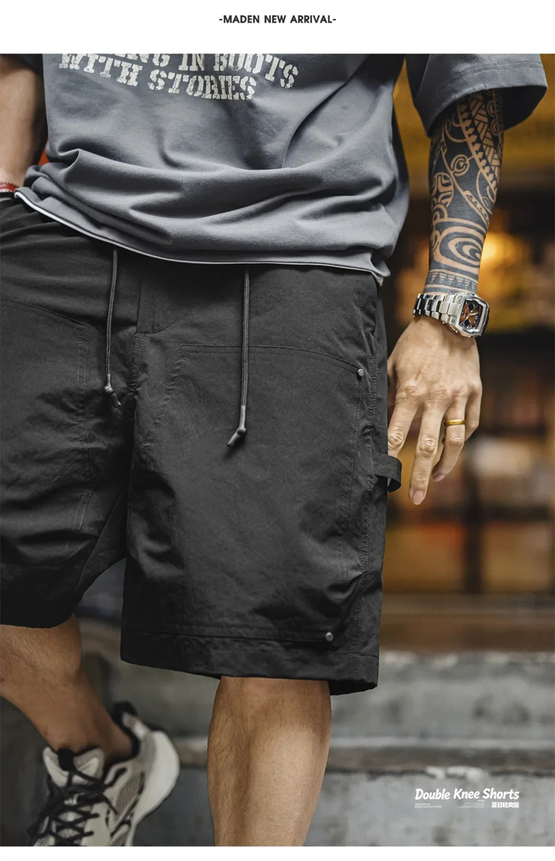 Vintage Mountain Series Lightweight Cargo Shorts Retro Double Knee Wide Leg Logger Style Outdoor Camping Men Summer