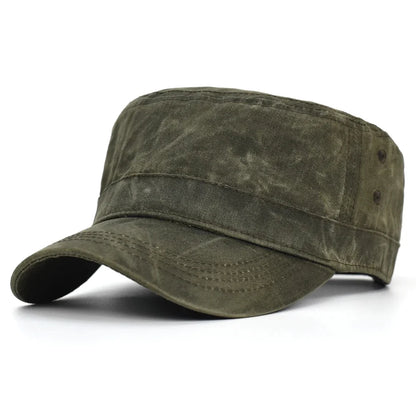 Waxed Canvas Cotton Military Caps Men Waterproof Cadet Army Cap Unique Design Vintage Flat Top Hat
