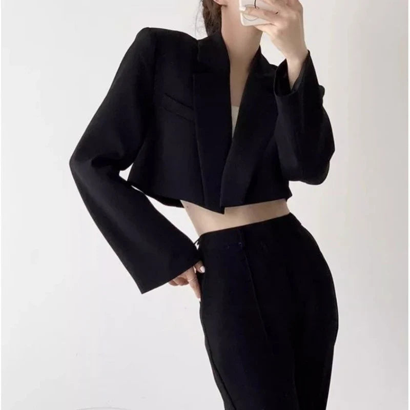 Fashion Women Short Blazer White Basic Jackets Top Elegant Solid Long Sleeve Open Front Coats Casual Short Outwear Office Coat