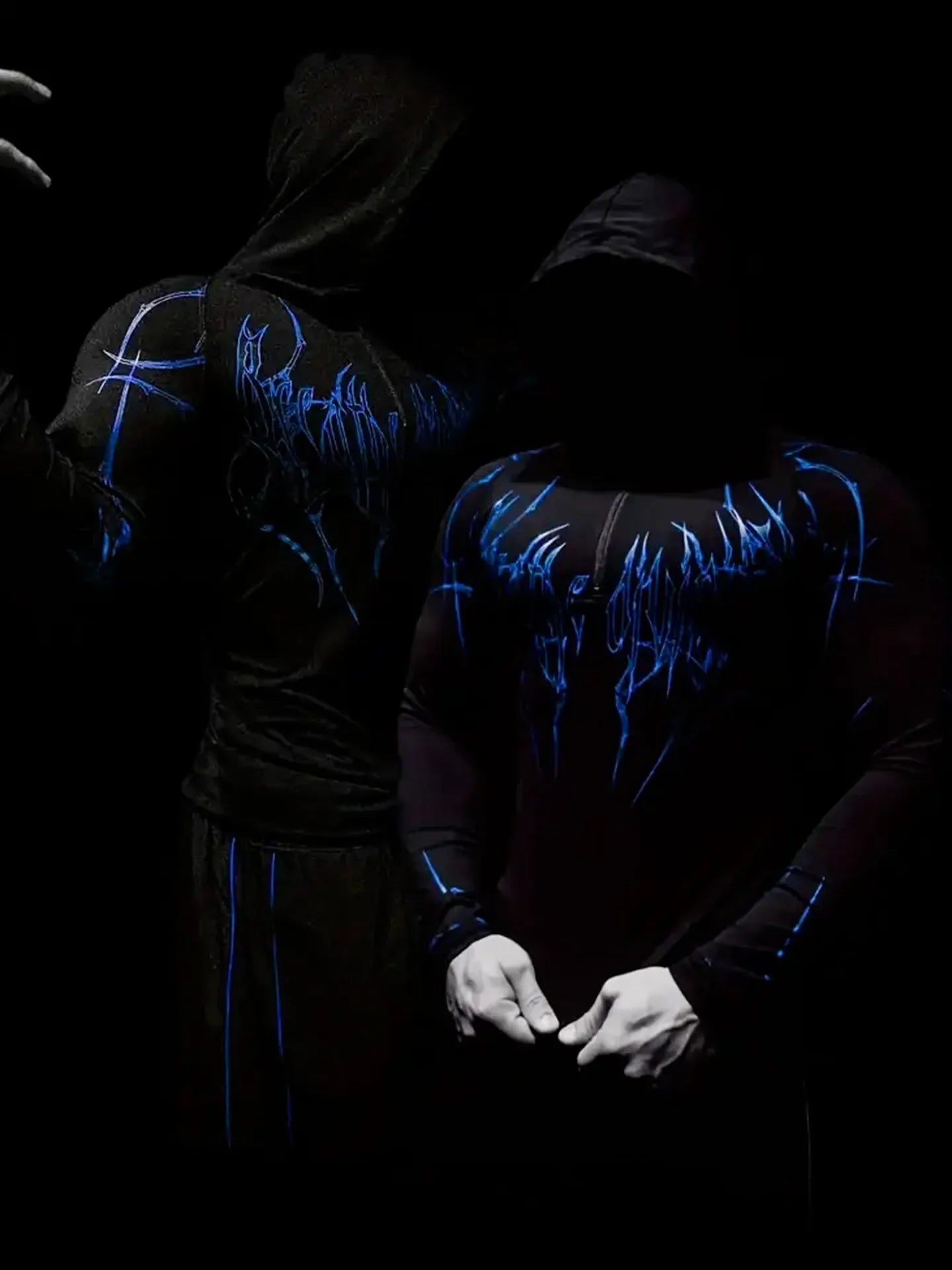 2026 Spring Summer New Men's Black Hooded Sports Compression Long Sleeve Shadow Style Street Subcultural Style