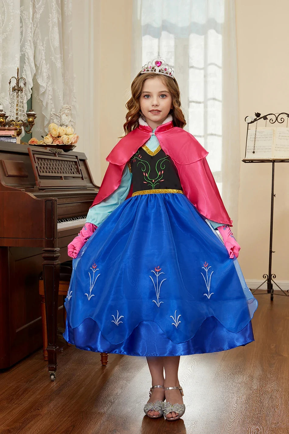 Kids Anna Cosplay Clothing Little Girls Christmas Halloween Gown Kids Party Red Cloak Costume Dance Long Sleeve Princess Dresses