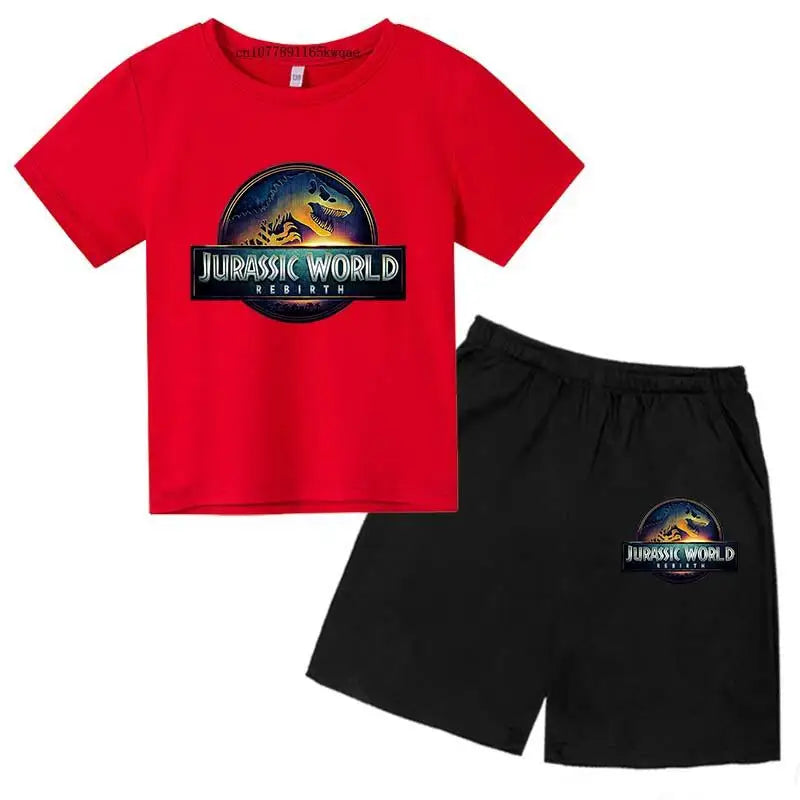 Jurassic World 4 Kids Summer Casual Breathable O-neck Tees+Pants 2pcs Sportsuits 2-13 Years Boys Girls Children Top Outfits Sets