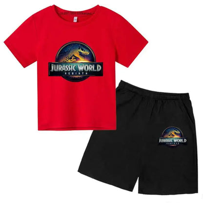 Jurassic World 4 Kids Summer Casual Breathable O-neck Tees+Pants 2pcs Sportsuits 2-13 Years Boys Girls Children Top Outfits Sets