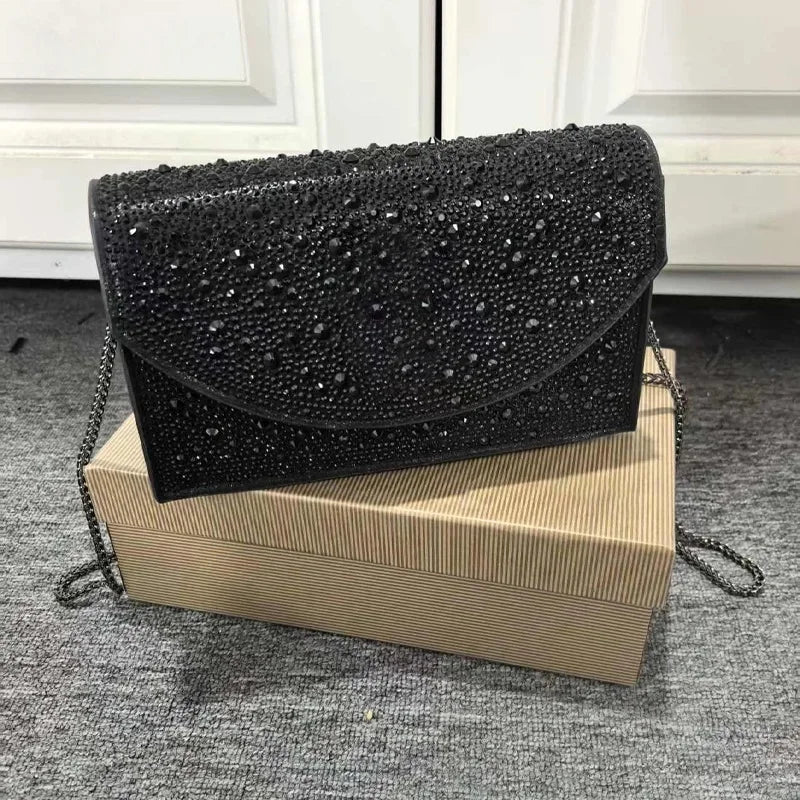 Women's Handheld Chain Evening Bag Party Banquet Rhinestone Basic Casual Matte Rectangular Patent Leather Shoulder Bag Crossbody