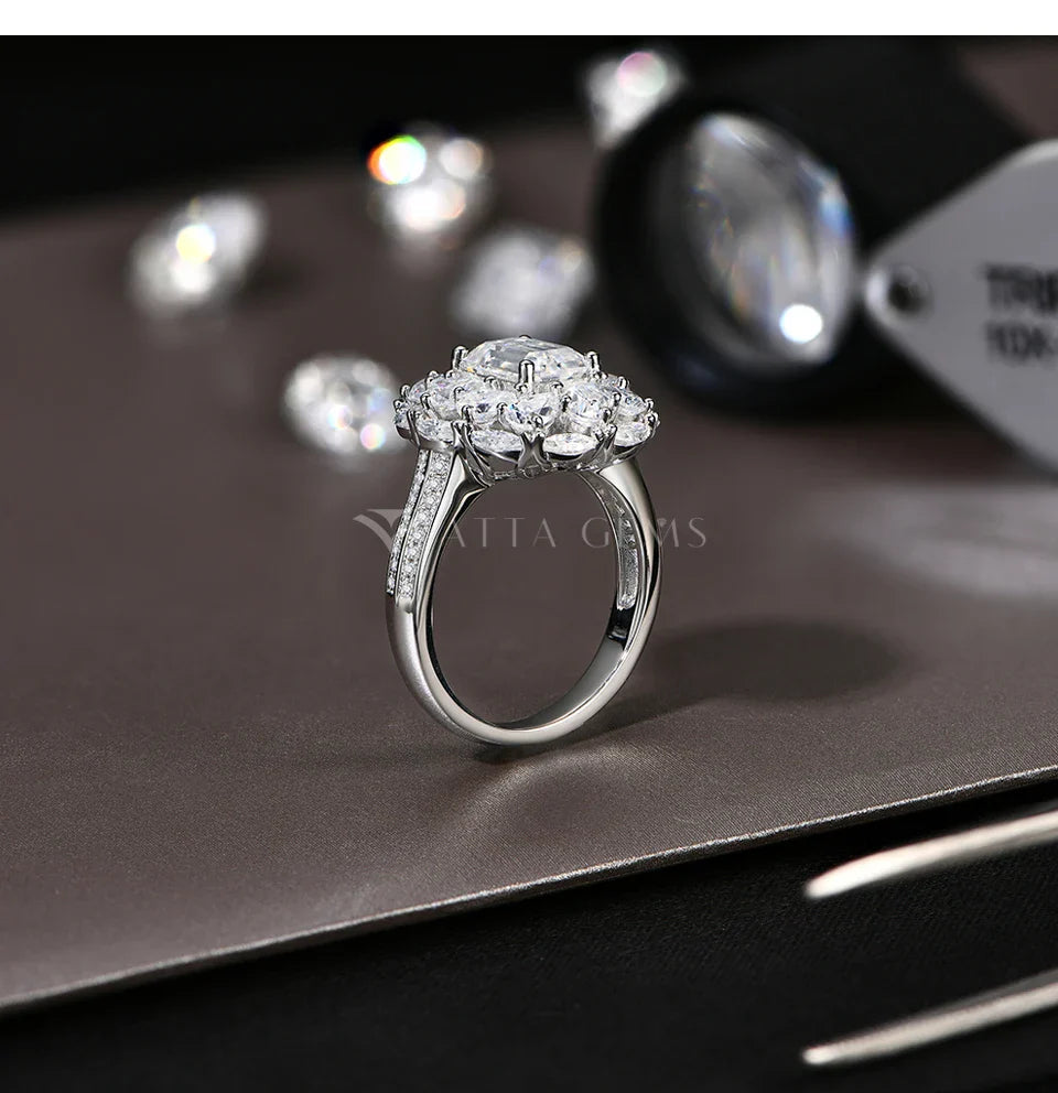 Luxury D VVS1 Color Asscher Cut 2.0CT Moissanite Diamond Rings For Women S925 Silver With Certificate Fine Jewelry New