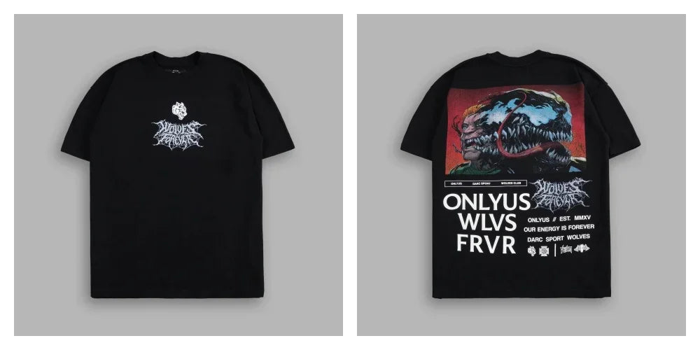 WOLVES CLUB STABILITY "PREMIUM" OVERSIZED TEE IN BLACK Summer Men's and Women's T-shirt Fashion Loose Printed Tops